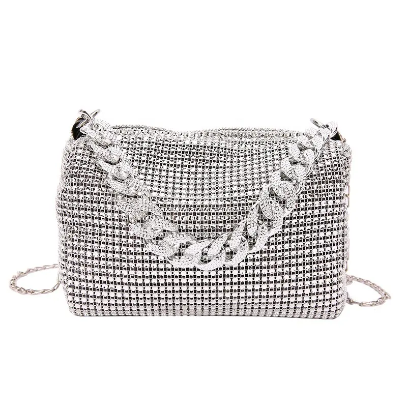 Online Products 2022 Chain Sequins Diamond Crystal Rhinestone Customized Evening Bags Women's Shoulder Bags Purses and Handbags