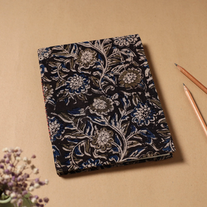 Black Traditional Kalamkari Fabric Bound Handmade Paper Notebook Artistic Ethnic Journal for <b>Notes</b> & Creativity (<b>9</b> x 7 in) - Product Image 1