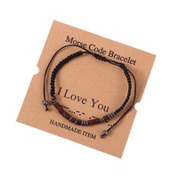 Fait à la main Inspirational Morse Code Perles En Bois Corde Tissé Amitié Réglable Bracelet Femmes Hommes En Gros
