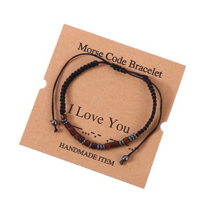 Hecho a mano inspirador código Morse cuentas de madera cuerda tejida amistad pulsera ajustable mujeres hombres al por mayor - Product Image 6