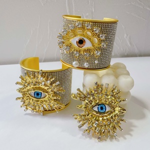 Bracelets de luxe en or plaqué 18 carats avec incrustations de gros yeux maléfiques exagérés et zircon complet, bijoux de luxe pour femmes - Product Image 5