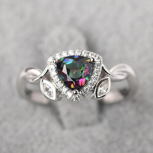 Anello Floreale Colorato da Donna, Design a Triangolo con Fiori e Foglie, Regolabile, Gioiello di Moda Pastorale - Product Image 1