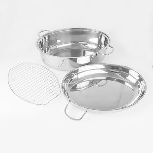 Sartén ovalada de acero inoxidable 304 para hornear pavo, con estante y tapa, para hornear - Product Image 3