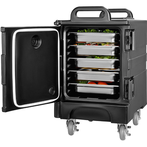 Chariot de nourriture mobile avec 5 plateaux en acier inoxydable, compartiments isolés, 4 roues pour utilisation en extérieur - Product Image 1