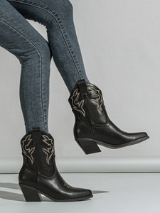 Botas Vaqueras para Mujer 2025, con Bordado, Tacón Grueso, Cierre de Cremallera, Transpirables, para Otoño, Gran Venta - Product Image 4