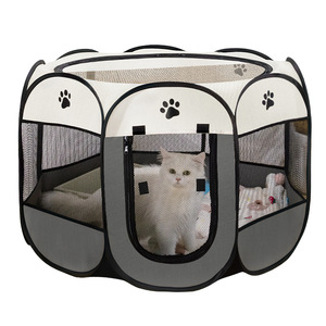 Katı desen sekizgen köpek ve kedi evcil hayvan kafesi evrensel annelik odası kulübesi çadır Oxford bez fermuar kapatma kutusu ambalaj dahil - Product Image 1