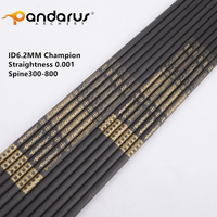 Flèche de tir à l'arc en carbone pur Pandarus Champion 0,001'' ID 6,2 mm SP300/350/400/500/600/700/800 avec plumes de dinde