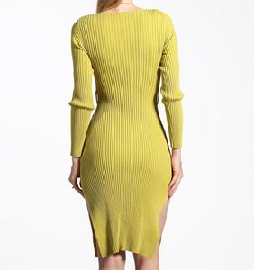 BSCI abbigliamento manifattura abito Midi a maniche lunghe a costole <span class=keywords><strong>con</strong></span> dettaglio traspirante ritagliato Modulare laterale elemento moda lavabile - Product Image 5
