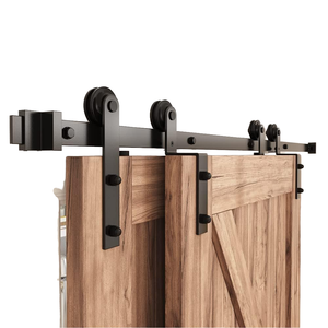 Kits de quincaillerie <span class=keywords><strong>pour</strong></span> portes coulissantes de grange, style moderne personnalisable, revêtement noir thermolaqué, type à montage supérieur <span class=keywords><strong>pour</strong></span> deux styles, vis en acier - Product Image 1