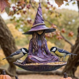 Mangeoire à oiseaux en résine en forme de sorcière, 15x15x19cm, ornement suspendu durable pour l'extérieur, décoration d'Halloween - Product Image 3
