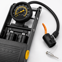 Adaptateur de buse de gonflage de pneu à double cylindre avec manomètre et aiguille pour ballons, pédale pliable en acier pour pompe à pied de voiture, VTT, vélo de route et de ville