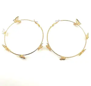 European and American Handmade new designer jewelry trendy butterfly gold plated big hoop earrings for women