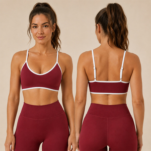 Sujetador Deportivo para Mujer, Alta Elasticidad, Sin Costuras, Efecto Push-Up, con Ribete en Contraste, para Yoga, Pilates y Entrenamiento en Gimnasio - Product Image 1
