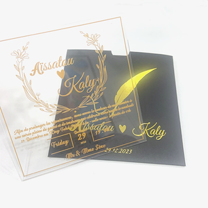 Invitations de luxe en acrylique brillant de taille personnalisée, <span class=keywords><strong>carte</strong></span> <span class=keywords><strong>d</strong></span>'<span class=keywords><strong>invitation</strong></span> de mariage avec enveloppe noire - Product Image 2