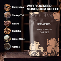 Lifeworth GMP OEM Chaga Lions Mane Adaptogènes Poudre de café instantané aromatisée au sucre Supplément énergétique et de concentration