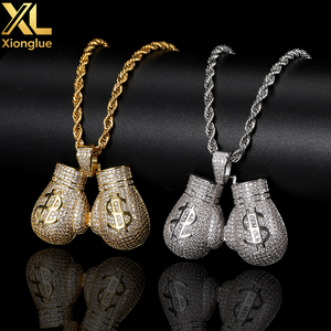 Hip-hop Hollowed-out US Dollar Symbol Brass Boxing Gloves Pendant <b>Copper</b> Inlaid Zircon Stones Trendy Party Necklace Accessory - Product Image 5