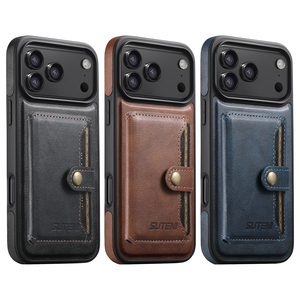 Chargement sans fil Faux <span class=keywords><strong>cuir</strong></span> Bouton magnétique Porte-cartes Stand Phone Case Smooth Surface 2-in-1 Wallet pour iPhone 17 ProMax 16 - Product Image 6