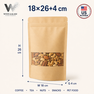 ถุงคราฟท์แบบตั้งได้ขายดีในสหรัฐอเมริกา ขนาด 15*22*4 ซม. 6*8.7*1.6 นิ้ว มีหน้าต่างใส ซิปล็อค ปิดผนึกได้ สำหรับชา ถั่ว กาแฟ ขนมขบเคี้ยว รับผลิตแบบ OEM - Product Image 1