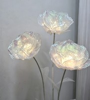 Bunga Poppy Organza Iridescent Raksasa Buatan Khusus dengan Lampu untuk Dekorasi Latar Belakang Pernikahan, Acara, Pesta, Jendela