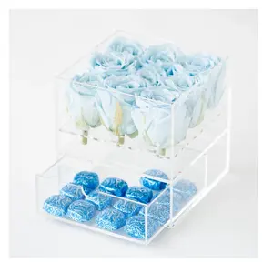 Yageli Custom Transparent Acrylic Rose Flower Display Gift Box Vase With The Drawer