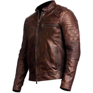 Veste de motard en cuir véritable pour homme, marron, en cuir de vache, coupe-vent, manches longues, ASIN B07GPDMDQX en stock - Product Image 3