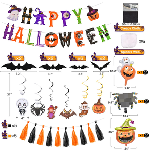 Calabaza Calavera Fantasma Murciélago Globos de papel de aluminio Banners Foil Swirls Tassels Spider <span class=keywords><strong>Web</strong></span> Creepy Cloth Props <span class=keywords><strong>para</strong></span> Happy Halloween Party Decor - Product Image 6