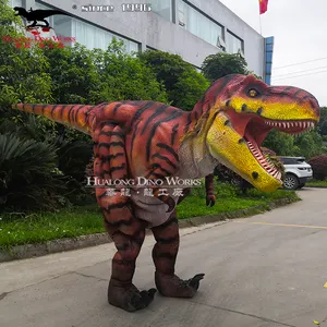 Kostum Raptor realistis karnaval kostum dinosaurus bergerak properti penampilan Festival