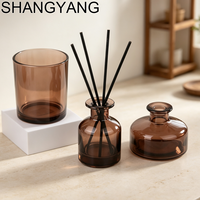 Bouteilles en verre pour diffuseur à bâtonnets, couleur personnalisée marron, 50ml, 150ml, 200ml, 300ml, avec boîte et bâtonnets noirs