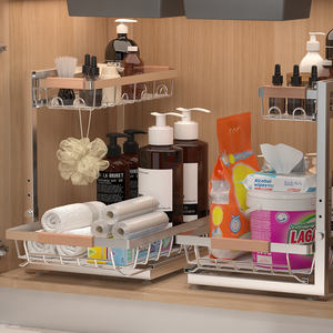 Organizador en forma de L de 2 niveles debajo del fregadero para gabinete de cocina Estante de almacenamiento independiente ajustable - Product Image 3