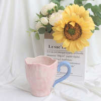 Tasse à café en céramique mate faite à la main, motif tulipe, 301-400 ml, rose et jaune, pour la maison, le café, le bureau, usage quotidien