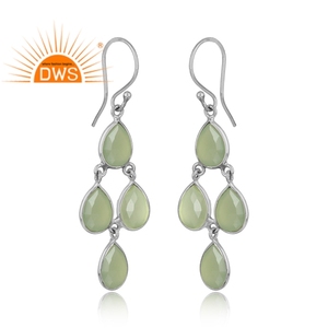 Prehnite Chalcedony Gemstone Earrings Designer 925 Sterling Fine Silver Bezel Set Dangle Earrings Supplier Jewelry - Product Image 2