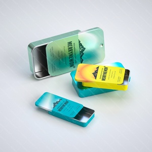 Rectangular Slide Top <b>Containers</b> Push- Pull Tin Box for Chewing Gum Printed <b>Small</b> Silver Rectangular Slider Tin with Mints - Product Image 1