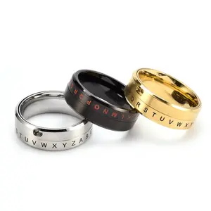 RVS Mode Persoonlijkheid Drie Kleuren Nummer Alfabet Roterende Spining Ring Voor Mannen Sieraden
