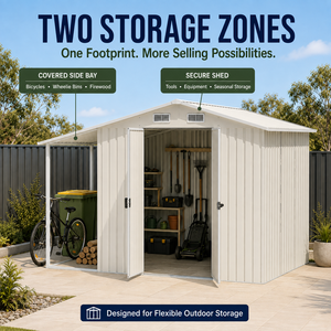 Galvanized Steel Garden Shed With Side Lean-to AS/NZS1170.2 Proof <b>Outdoor</b> Metal <b>Storage</b> OEM Custom for Australia - Product Image 2