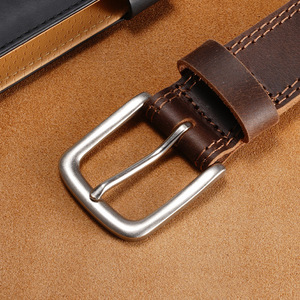<span class=keywords><strong>Ceinture</strong></span> Western en Cuir Pleine Fleur Doublement Cousue Marron Antique pour Hommes avec Boucle Ardillon Argent Brossé – Fabricant JULUN - Product Image 4