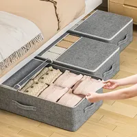 Sacs de rangement modernes pliables grande capacité en tissu gris résistant à l'eau, organisateur de placard et de lit, anti-poussière avec poignée de fenêtre