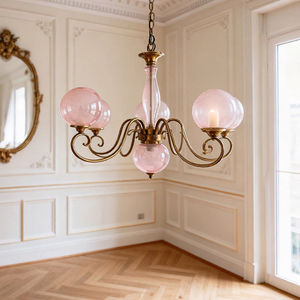 French Vintage Style Chandelier With <b>Pink</b> Glass Globes Multi Head E27 Led Light For Living Room Bedroom Dining Room - Product Image 3