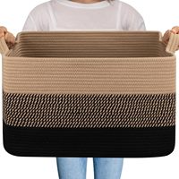 Panier de rangement pliable moderne en corde de coton tressée avec poignées pour chambre de bébé, linge et jouets divers