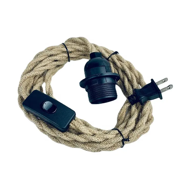 Anhänger Licht Cord Kit 15FT Hanf Seil Mit Schalter Stecker Lampe Halter Buchse Vintage Hängen Beleuchtung/Laterne Schnur E26/E27