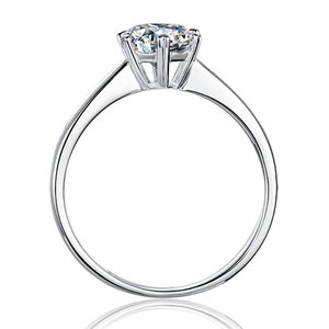S925 Plata DE LEY 1 Karat D Moissanite <span class=keywords><strong>Simple</strong></span> Classic Six-Claw Diamond Ring Anillo para niñas - Product Image 2
