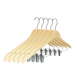 Cintres en bois massif naturel pour usine, cintres à vêtements et manteaux avec pinces, antidérapants, durables, pour armoire et salle de bain - Product Image 1