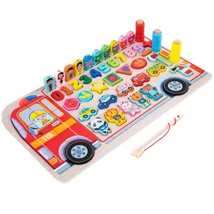 蒙特梭利益智木制玩具学龄前儿童消防车繁忙板数学钓鱼游戏儿童圣诞礼物