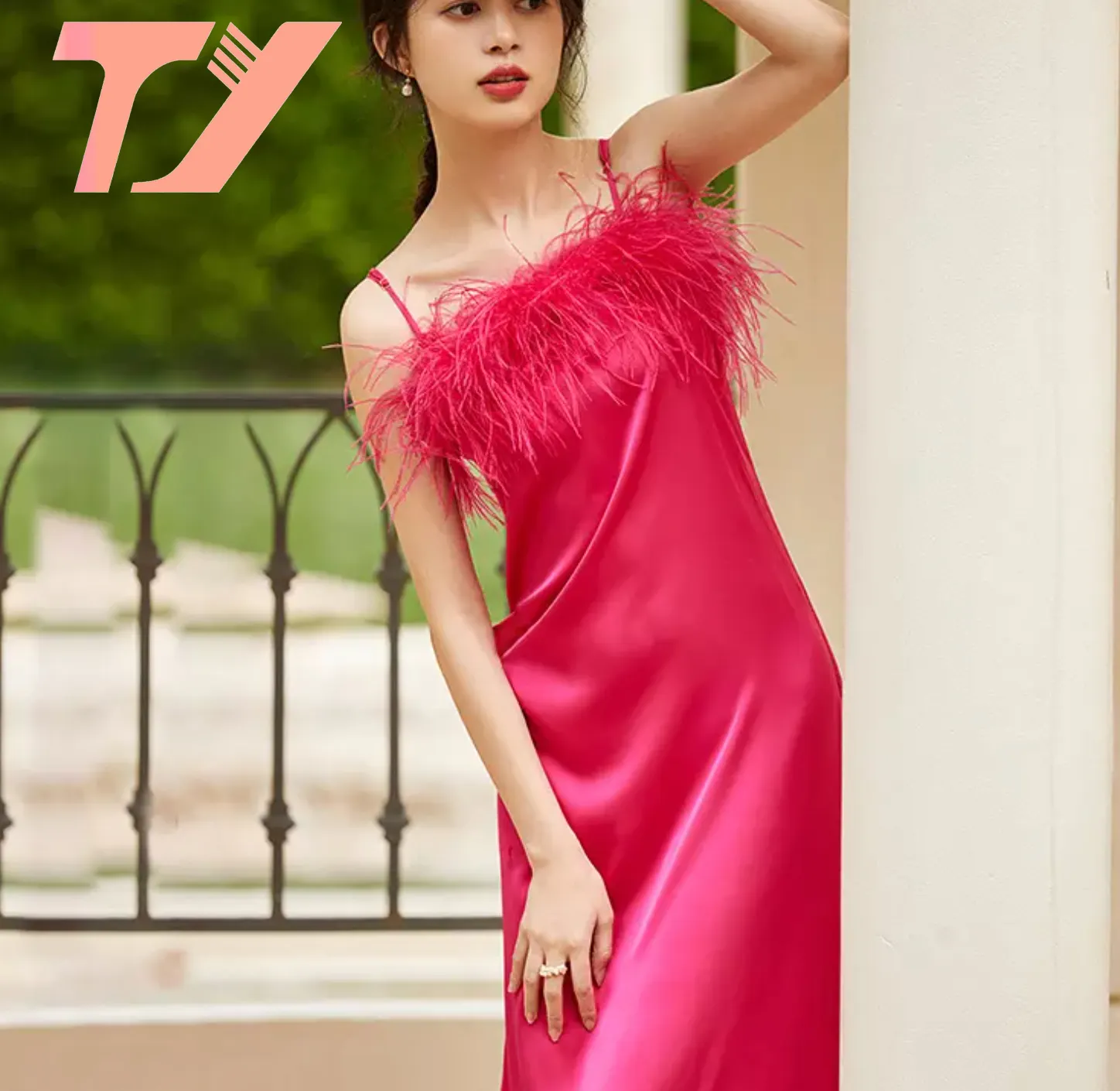 New Fashion Women Girls cocktail dresses Solid Color Feather Big Hem Nightgown Long Skirt