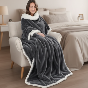 Wholesale Fleece Electric Heated Wearable Blanket with Foot Pocket Oversized Wearable Heating Blanket <strong>Hoodie</strong> - Product Image 2