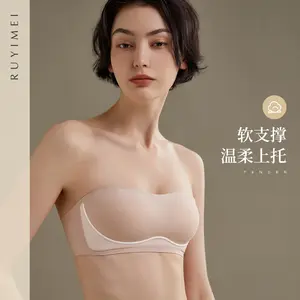 Bra jeli 3D tanpa tali anti selip, bra penopang lembut, bra push-up, Bra atas tanpa selip, bra setengah cup