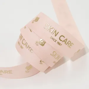 Custom 3D Embossed Printed Cotton Ribbon Luxury Natural Cotton Ribbon With Gold Foil Logo