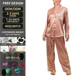 Conjunto de <span class=keywords><strong>Pijama</strong></span> de Maternidad y Lactancia en Satén Dorado con Ribete en Contraste, Manga Larga, Ropa de Dormir, Ropa de Estar por Casa - Product Image 1