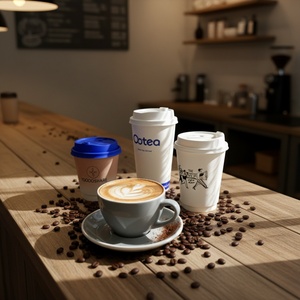 Vasos de Papel Desechables de Lujo con Impresión Personalizada Sunshine, Vasos de Papel Negros de Doble Pared con Tapa para Café Especial de 16 oz - Product Image 1