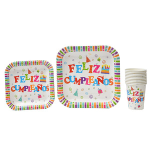 Assiette de gobelet en papier carré espagnol fête de vacances ensemble de couverts jetables fête d'anniversaire assiette à dîner mignonne - Product Image 2