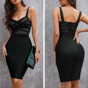 Abito da Sera Corto Fasciante con Fasciatura e Bretelle, in Rete Trasparente di Alta Qualità, Aderente ai Glutei, per Club, Taglie S M L - Product Image 3